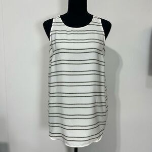 Kenar Sleeveless Stripe Button Back Blouse Size M Women’s White